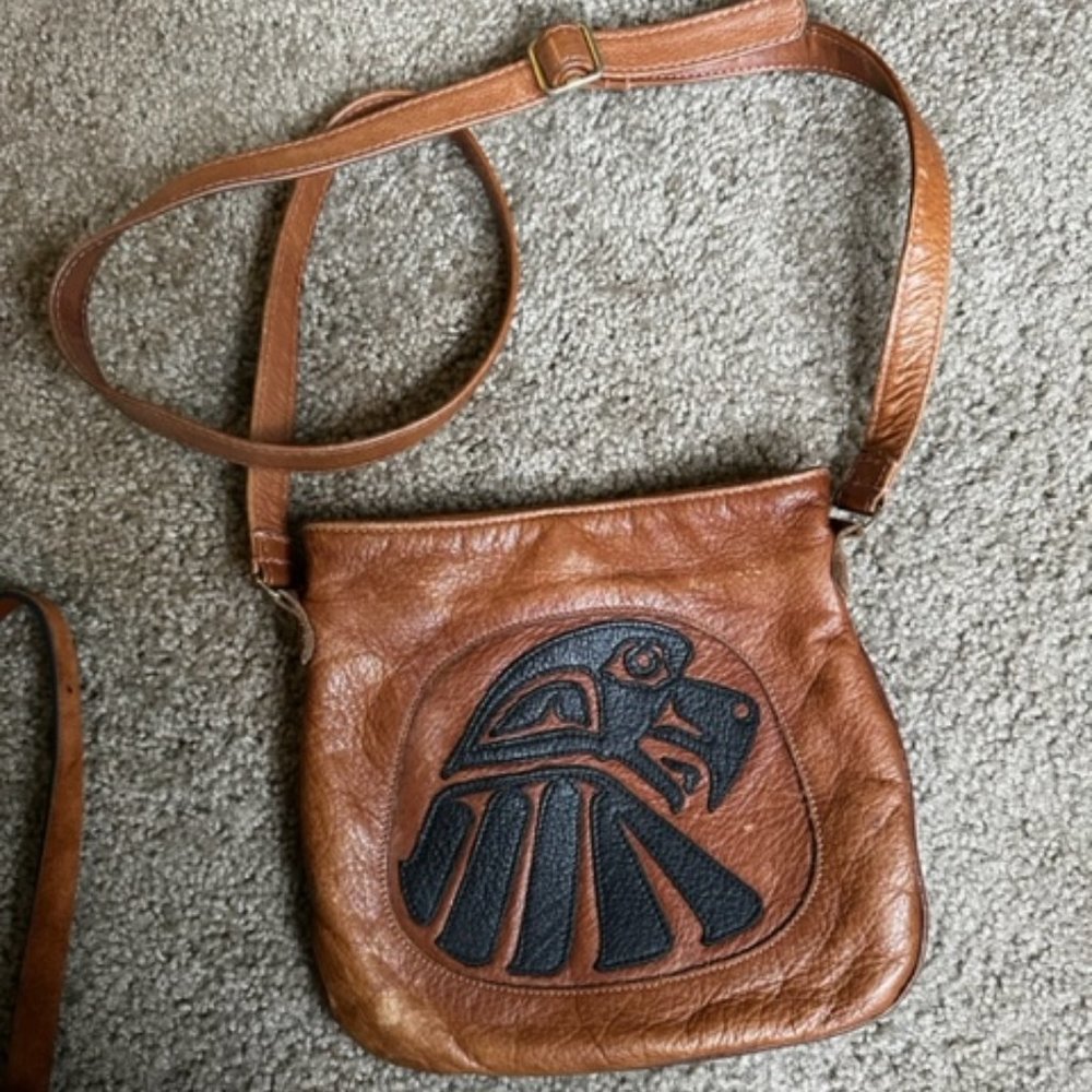 Vintage Leather Crossbody Bag with Eagle